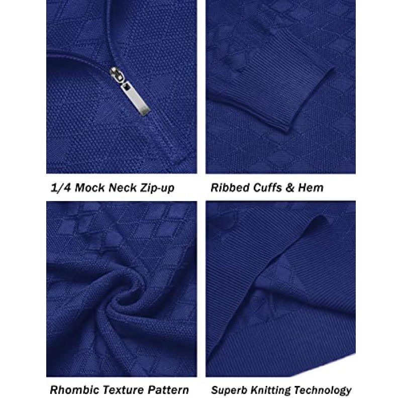 Coofandy 남성용 쿼터 지퍼 스웨터 슬림핏 캐주얼 니트 모의 터틀넥 풀오버 넥 폴로 스웨터