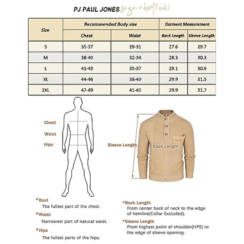 PJ PAUL JONES 남성용 쿼터 버튼 스웨터 스탠드 칼라 니트 풀오버 포켓이 있는 헨리 스웨터