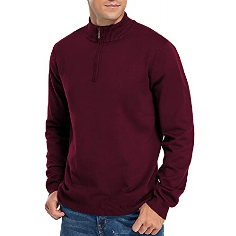 NITAGUT 남성 슬림핏 쿼터 지퍼 모크 넥 폴로 스웨터 캐주얼 긴팔 스웨터 및 터틀넥 풀오버