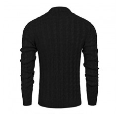 COOFANDY 남성용 숄 칼라 풀오버 스웨터 슬림핏 캐주얼 버튼 케이블 니트 스웨터