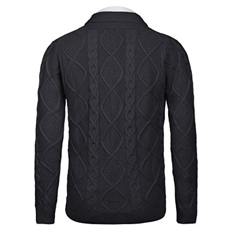 COOFANDY 남성용 숄 칼라 카디건 스웨터 슬림핏 버튼 다운 케이블 니트 스웨터(포켓 포함)