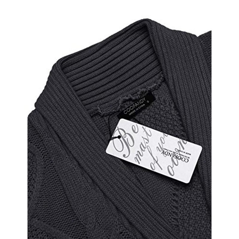 COOFANDY 남성용 숄 칼라 카디건 스웨터 슬림핏 버튼 다운 케이블 니트 스웨터(포켓 포함)