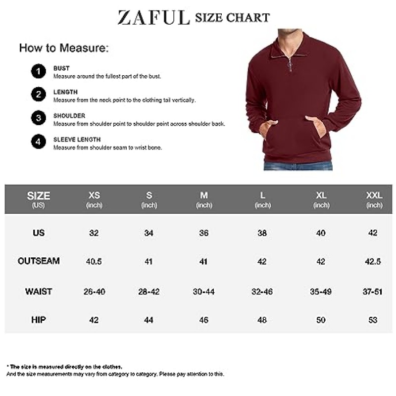 ZAFUL 남성용 쿼터 지퍼 업 포켓이 있는 긴 소매 스웨트셔츠 루즈핏 캐주얼 아웃도어 풀오버 탑