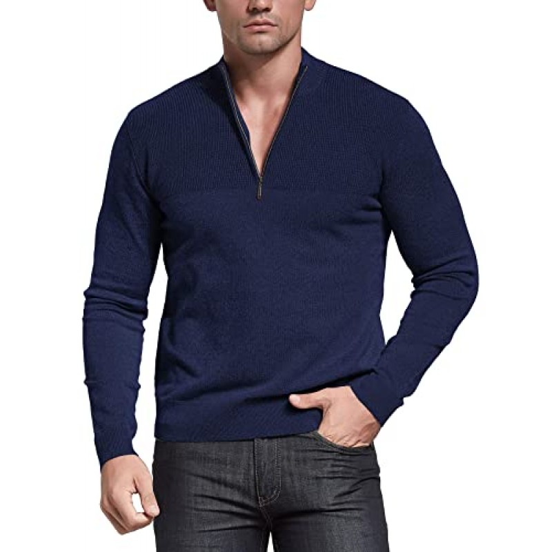 NITAGUT 남성 슬림핏 지퍼업 모의 넥 폴로 스웨터 캐주얼 긴소매 스웨터 및 골지 가장자리가 있는 풀오버 스웨터