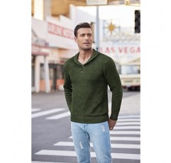 COOFANDY 남성 패션 숄 칼라 스웨터 버튼이 있는 슬림핏 케이블 니트 풀오버 스웨터