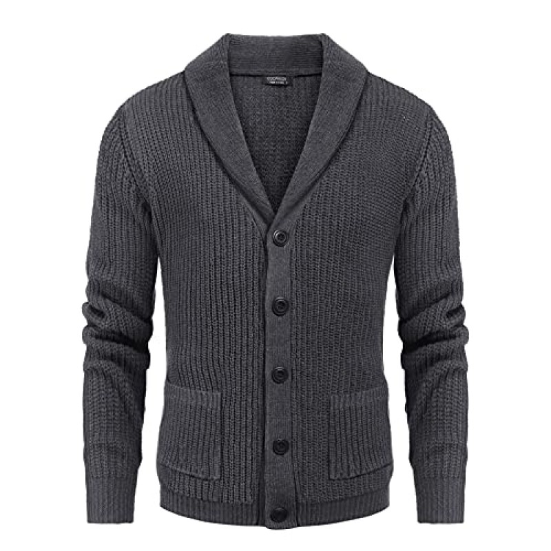 COOFANDY 남성용 숄 칼라 카디건 스웨터 슬림핏 케이블 니트 버튼 업 스웨터(포켓 포함)