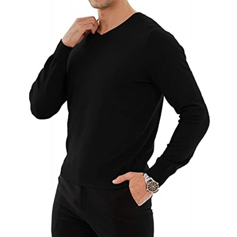 YTD 남성 캐주얼 슬림핏 V 넥 풀오버 긴 소매 니트 풀오버 스웨터