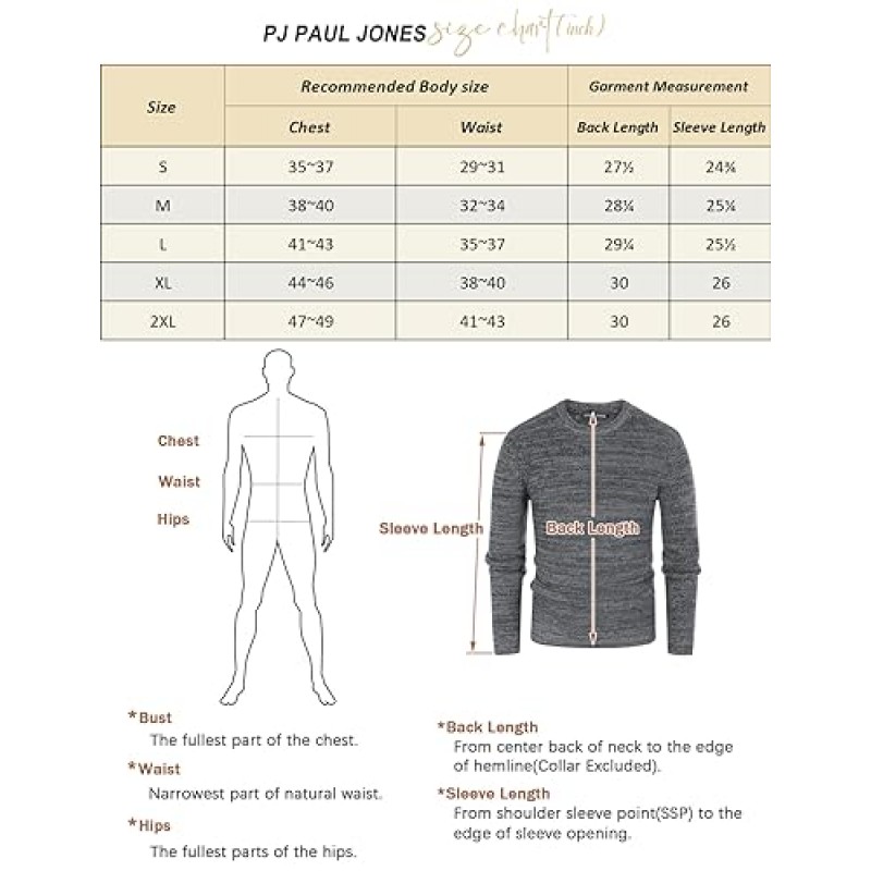PJ PAUL JONES 남성용 크루넥 스웨터 긴 소매 빈티지 니트 풀오버 스웨터