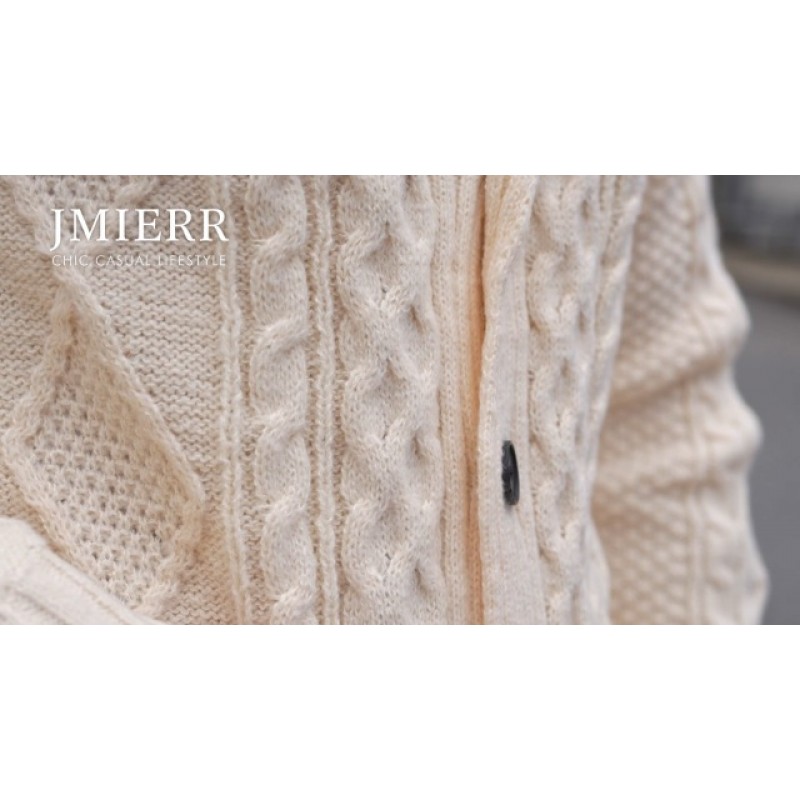 JMIERR 남성 캐주얼 카디건 스웨터 긴 소매 숄 칼라 버튼 다운 케이블 니트 코트(포켓 포함)