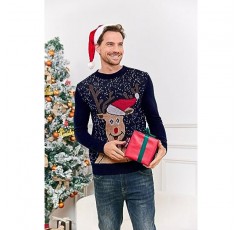 Karlywindow Mens 추악한 크리스마스 스웨터 휴일 순록 눈송이 산타 소프트 풀오버 긴 소매 니트 스웨터