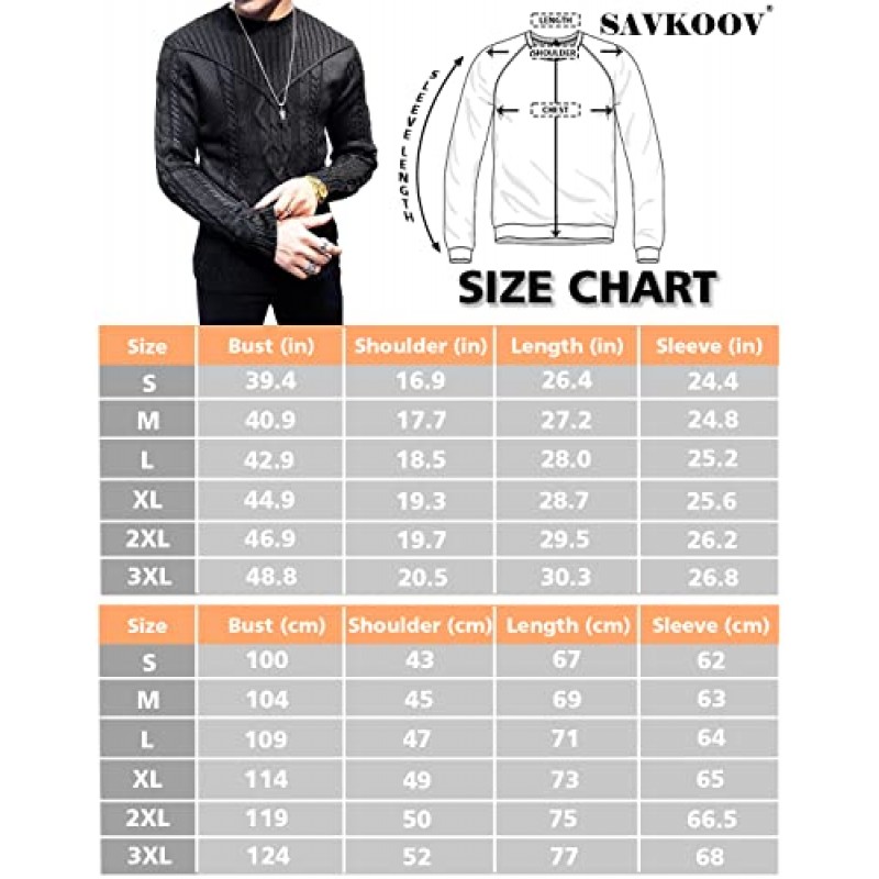 SAVKOOV 남성용 풀오버 긴 소매 크루넥 니트 스웨터