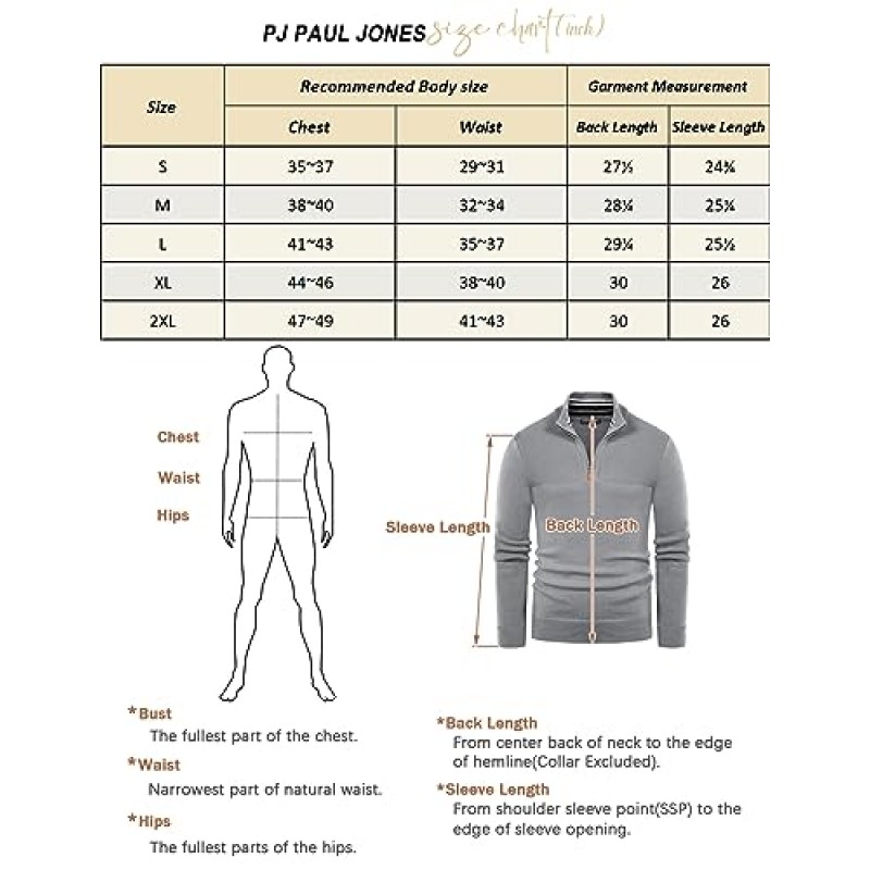 PJ PAUL JONES 남성용 쿼터 지퍼 스웨터 슬림핏 캐주얼 풀오버 스웨터 모크 넥 폴로 스웨터
