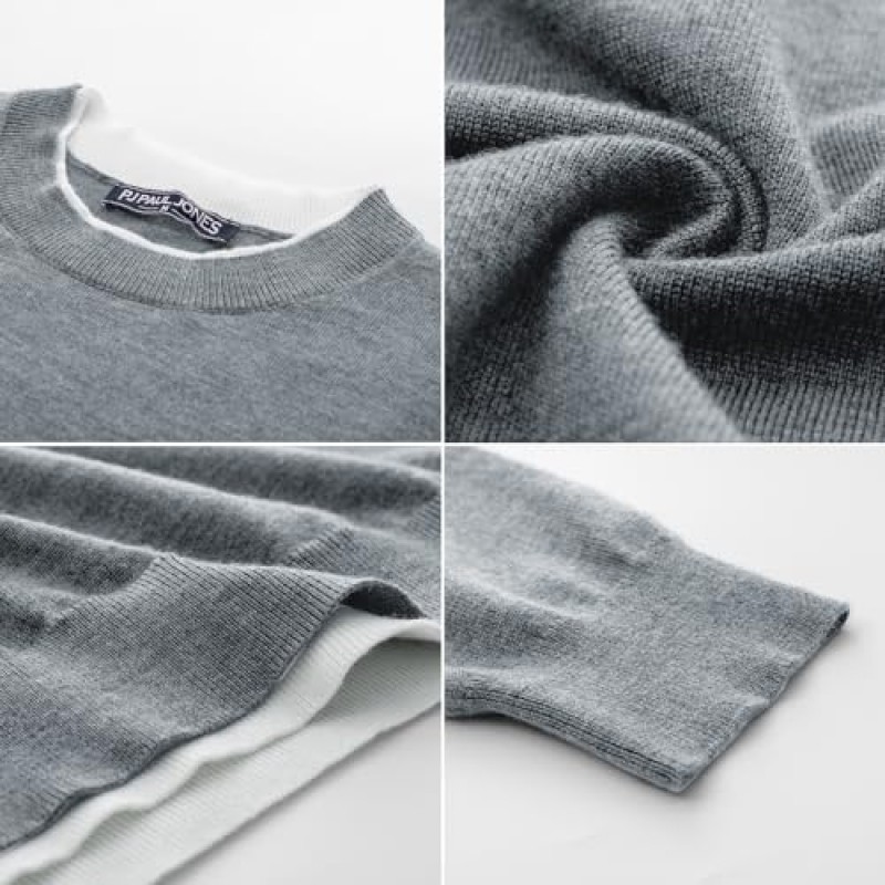 PJ PAUL JONES 남성 크루넥 드레스 스웨터 슬림핏 경량 울 블렌드 니트 스웨터