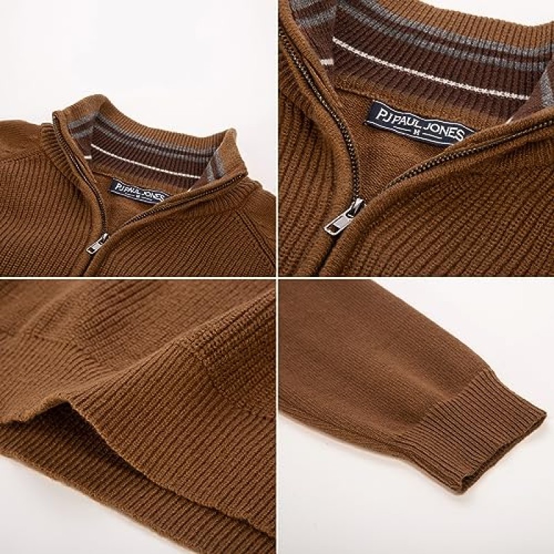 PJ PAUL JONES 남성용 쿼터 지퍼 스웨터 캐주얼 모크 넥 풀오버 슬림핏 니트 폴로 스웨터