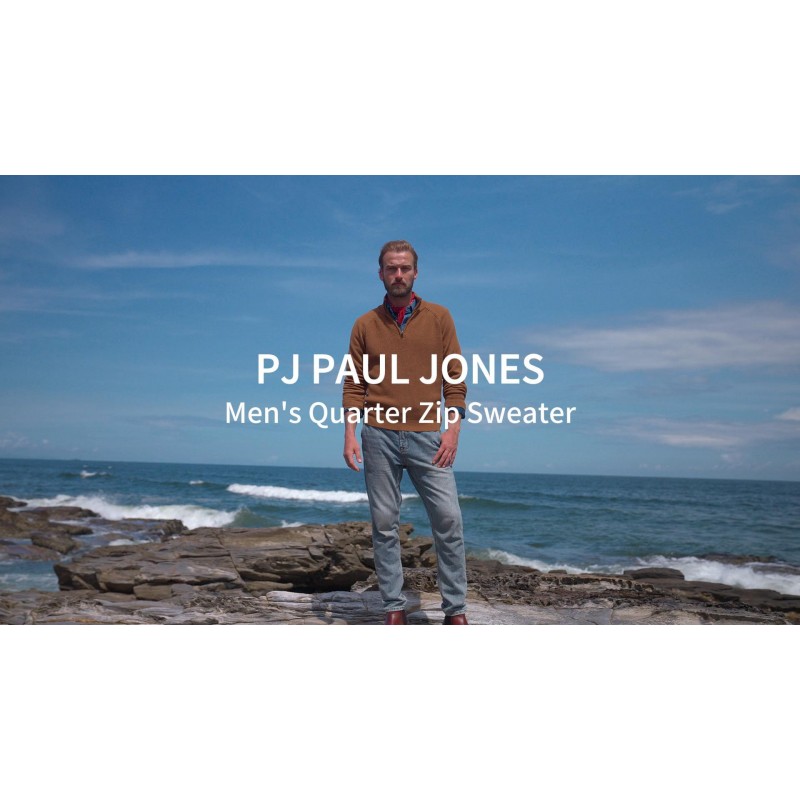 PJ PAUL JONES 남성용 쿼터 지퍼 스웨터 캐주얼 모크 넥 풀오버 슬림핏 니트 폴로 스웨터