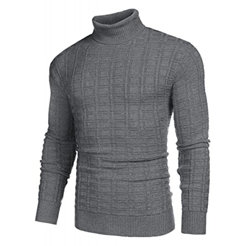 COOFANDY 남성 슬림핏 터틀넥 스웨터 캐주얼 솔리드 와플 니트 풀오버 스웨터