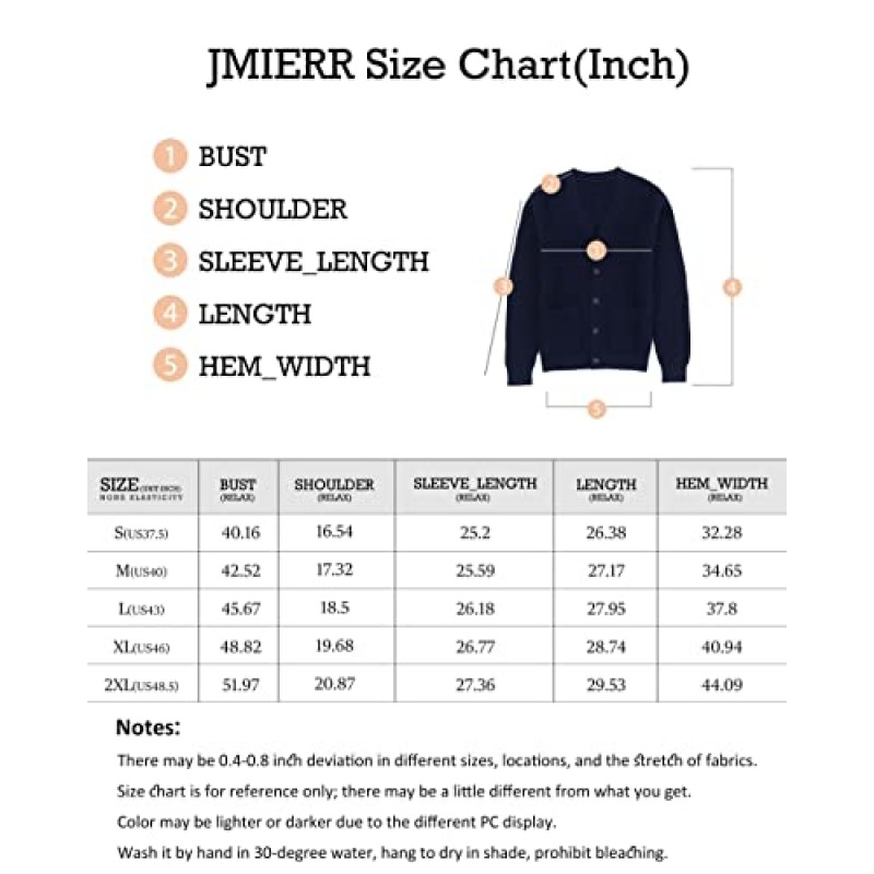 JMIERR 남성용 카디건 스웨터 캐주얼 버튼 다운 긴 소매 V 넥 케이블 니트 스웨터 (포켓 포함)