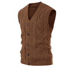 PJ PAUL JONES 남성 케이블 니트 스웨터 조끼 버튼 다운 V 넥 슬림핏 스웨터 조끼 니트웨어