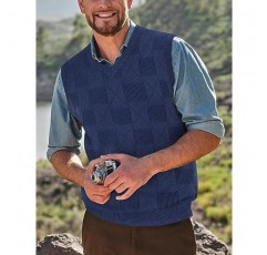 EliteSpirit 남성용 V 넥 스웨터 조끼 체크 무늬 민소매 풀오버 니트 조끼 비즈니스 캐주얼 니트 스웨터