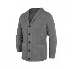 Karlywindow 남성 숄 칼라 카디건 스웨터 케이블 니트 버튼 다운 겨울 청키 스웨터(포켓 포함)