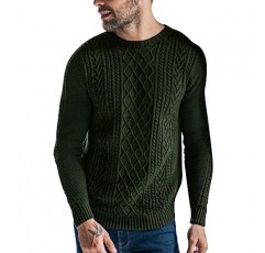 Karlywindow 남성 크루넥 스웨터 어부 케이블 니트 풀오버 클래식 소프트 긴 소매 드레스 스웨터