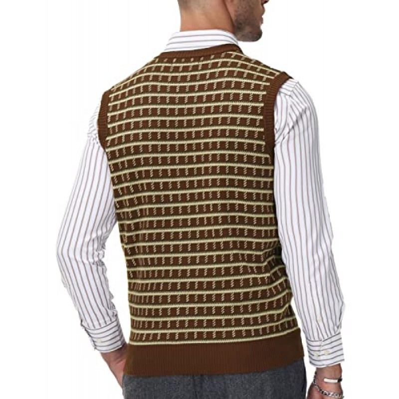 PJ Paul Jones 남성용 스웨터 조끼 V 넥 민소매 빈티지 체크 패턴 대비 풀오버 조끼