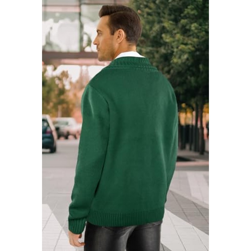 GINGTTO 남성용 긴 소매 숄 칼라 카디건 스웨터 슬림핏 버튼 니트 스웨터(포켓 포함)