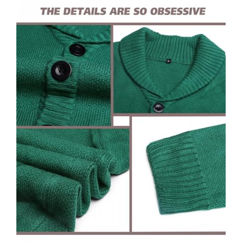 GINGTTO 남성용 긴 소매 숄 칼라 카디건 스웨터 슬림핏 버튼 니트 스웨터(포켓 포함)