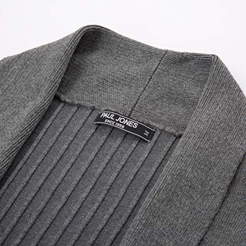 남성용 숄 칼라 오픈 프론트 롱 가디건 포켓이 있는 골지 니트 스웨터