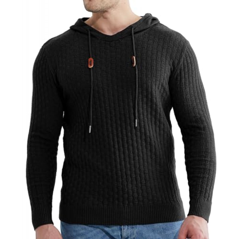 Askdeer 남성용 풀오버 스웨터 남성용 소프트 크루 넥 스웨터 후드가있는 클래식 캐주얼 니트 리브 에지 스웨터