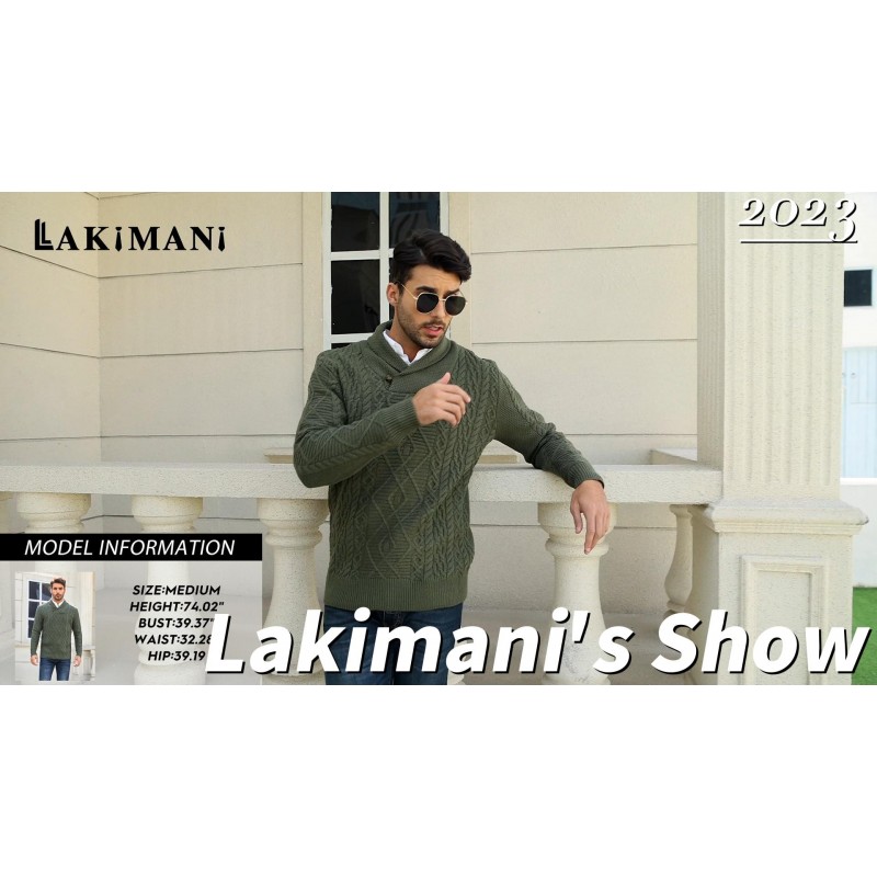 Lakimani 남성용 스웨터 숄 칼라 슬림핏 긴 소매 풀오버 캐주얼 케이블 니트 골지 스웨터