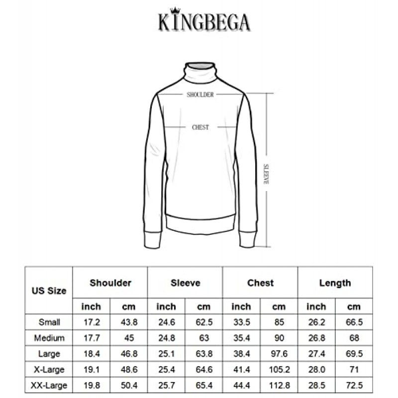 KINGBEGA 남성용 터틀넥 스웨터 슬림핏 기본 니트 열 캐주얼 긴팔 풀오버 스웨트셔츠