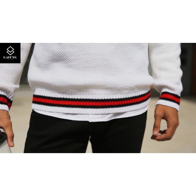 Gafeng 남성 V 넥 풀오버 스웨터 슬림 피트 긴 소매 스트라이프 캐주얼 경량 겨울 따뜻한 스웨터