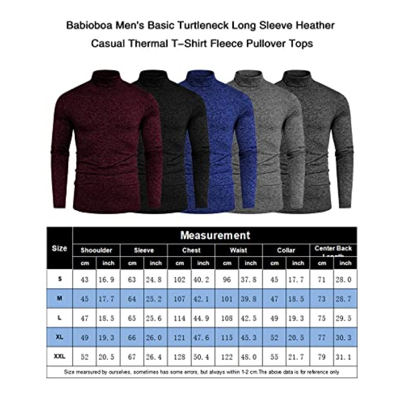 Babioboa 남성용 슬림 피트 터틀넥 티셔츠 경량 열 풀오버 탑 캐주얼 긴팔 풀오버 스웨터
