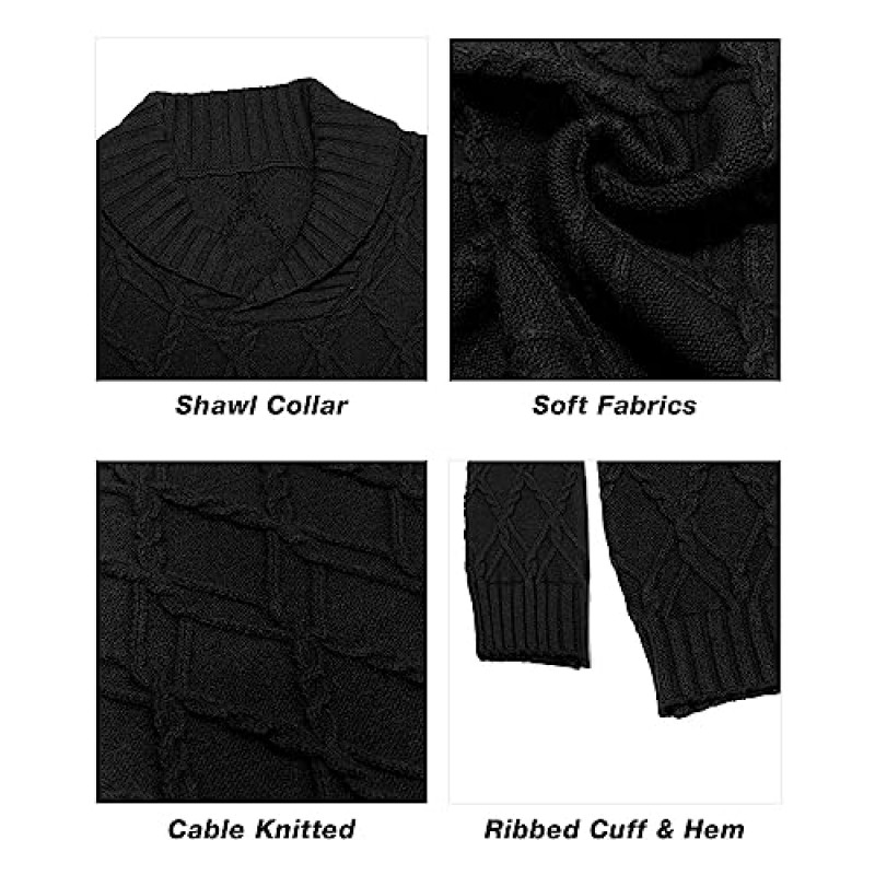 Beotyshow 남성 숄 칼라 풀오버 스웨터 슬림핏 V 넥 캐주얼 케이블 니트 스웨터
