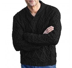Beotyshow 남성 숄 칼라 풀오버 스웨터 슬림핏 V 넥 캐주얼 케이블 니트 스웨터