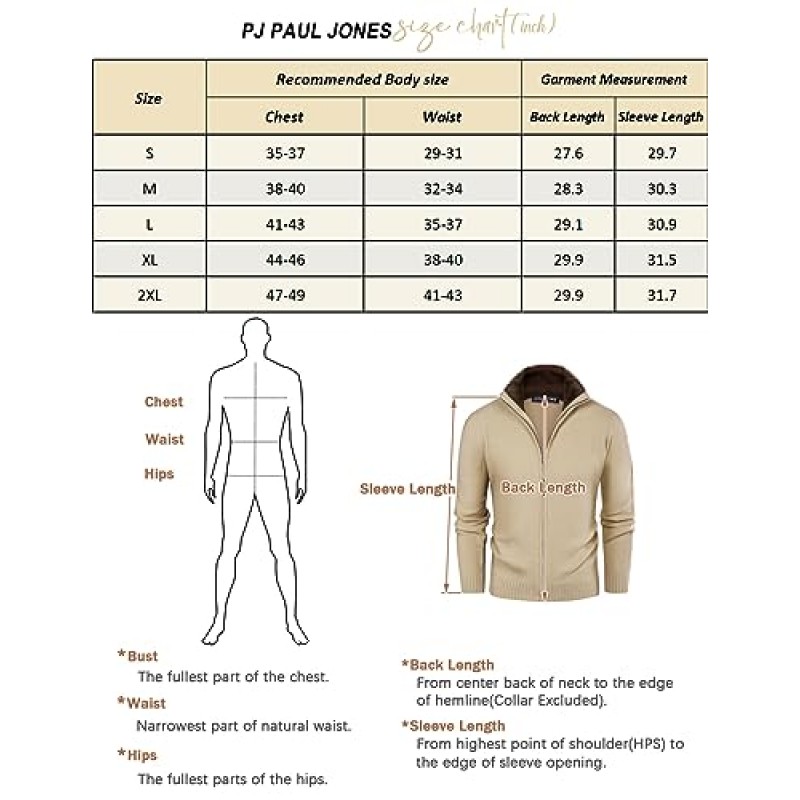 PJ PAUL JONES 남성 풀집업 카디건 스웨터 슬림핏 스탠드 칼라 집업 스웨터