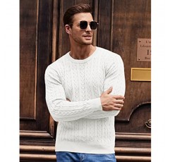Aimeilgot 남성 캐주얼 크루넥 케이블 니트 스웨터 긴 소매 패션 트위스트 무늬 풀오버 스웨터