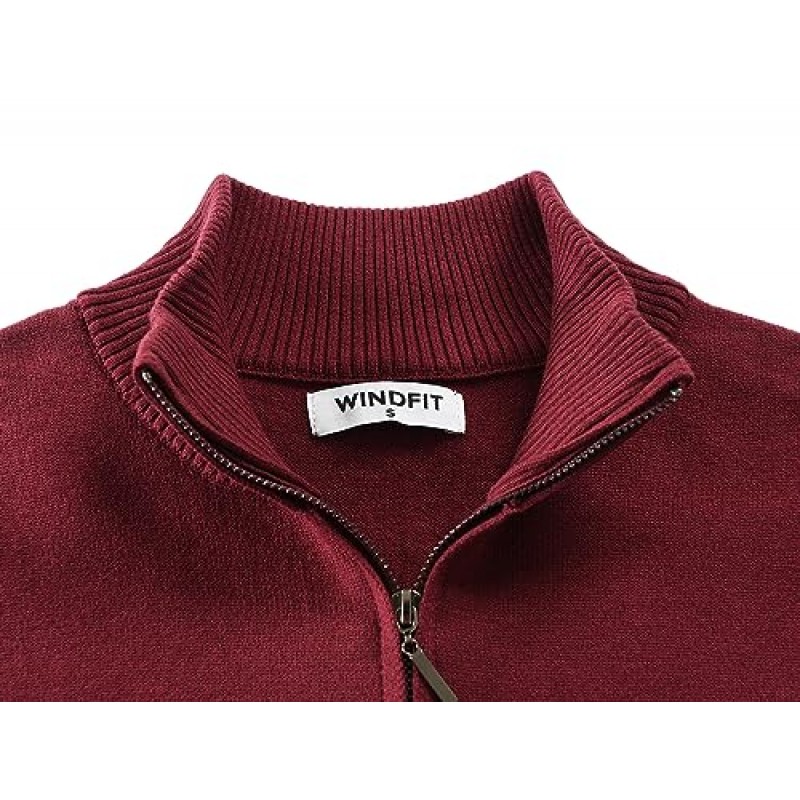 WINDFIT 남성용 쿼터 지퍼 스웨터 긴 소매 터틀넥 풀오버 스웨터