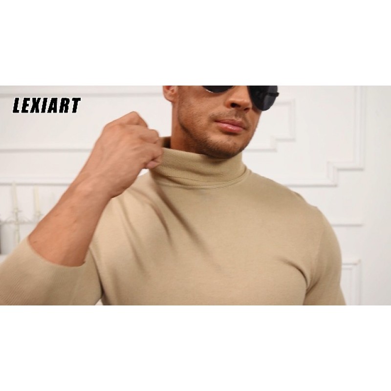 Lexiart 남성용 터틀넥 스웨터 슬림핏 캐주얼 기본 니트 긴 소매 풀오버 스웨터