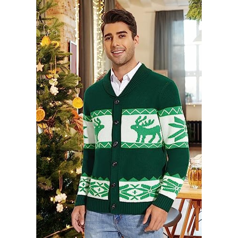 남성용 크리스마스 스웨터 추악한 카디건 스웨터 크리스마스 순록 눈송이 숄 칼라 재미 있은 크리스마스 카디건 스웨터
