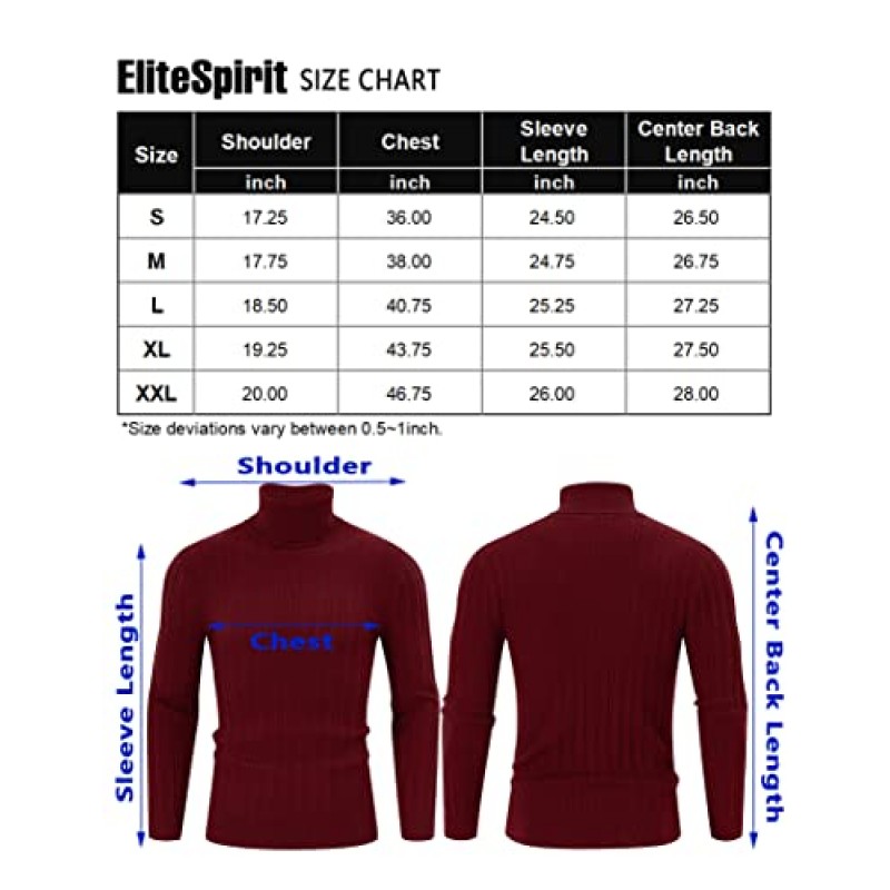 EliteSpirit 남성용 터틀넥 스웨터 긴 소매 슬림핏 골지 니트 열 풀오버 스웨터