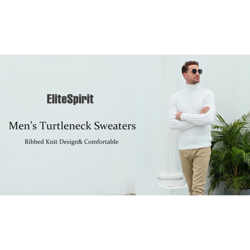 EliteSpirit 남성용 터틀넥 스웨터 긴 소매 슬림핏 골지 니트 열 풀오버 스웨터
