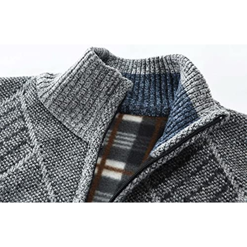 VtuAOL 남성 캐주얼 슬림 지퍼 업 포켓이 있는 두꺼운 니트 카디건 스웨터