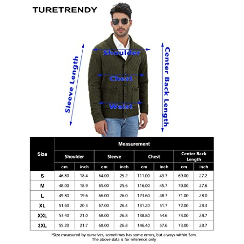 TURETRENDY 남성 숄 V 넥 니트 버튼 다운 카디건 스웨터 (포켓 포함)