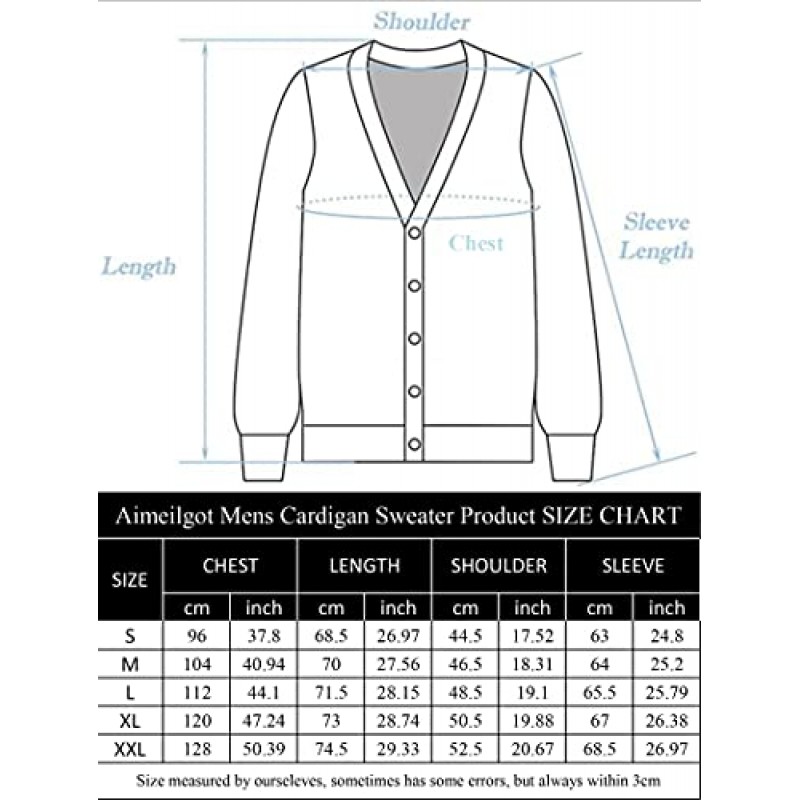 Aimeilgot 남성 캐주얼 슬림핏 V 넥 니트 카디건 스웨터 (버튼 포함)