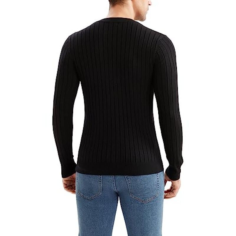 RCJU 남성 V 넥 캐주얼 슬림핏 풀오버 스웨터 니트 탑 긴소매