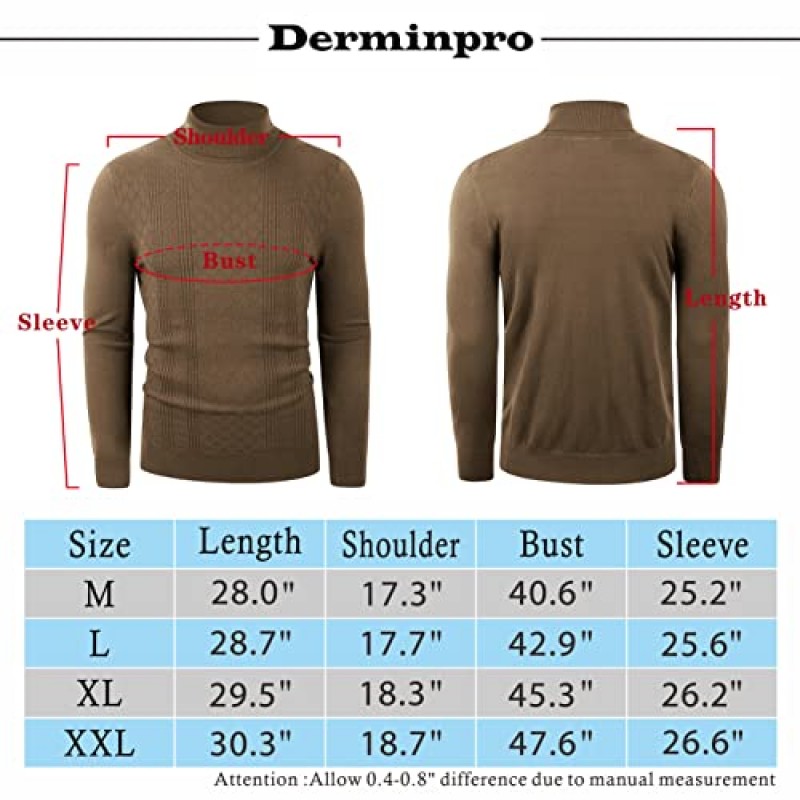 Derminpro 남성 슬림핏 소프트 니트 열 터틀넥 풀오버 스웨터