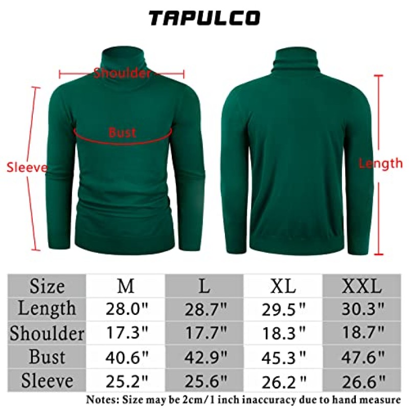 TAPULCO 남성 터틀넥 긴 소매 니트 풀오버 기본 슬림핏 캐주얼 부드럽고 편안한 티셔츠