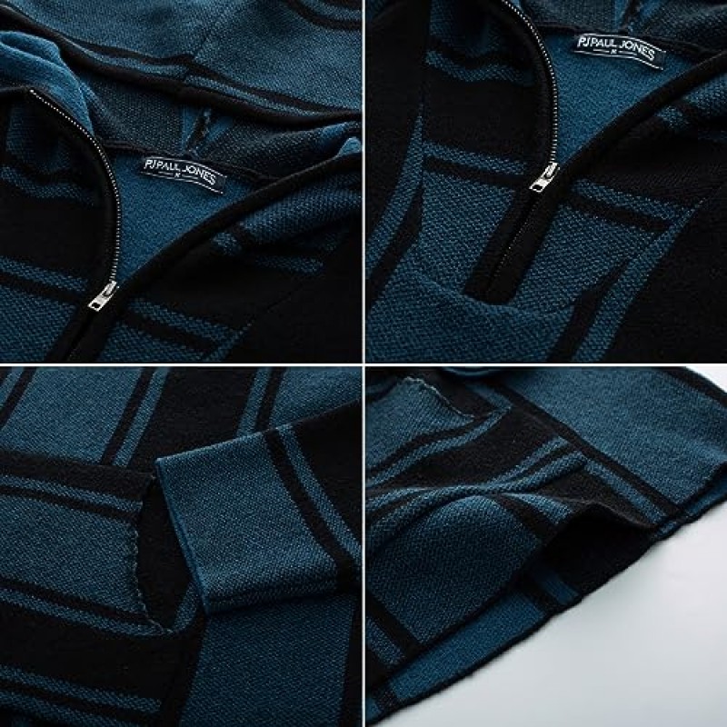 PJ PAUL JONES 남성용 스트라이프 후디 스웨터 쿼터 지퍼 스웨터 유니섹스 풀오버 스웨터